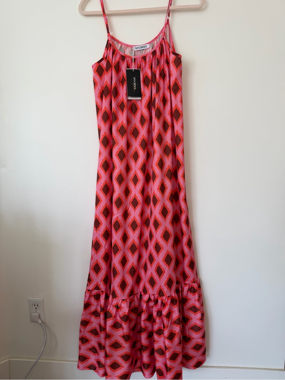 UOOZEE Pink Geometric Slip Maxi Dress Boho Resort wear Size Medium